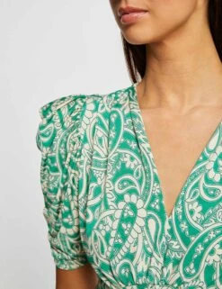 T-shirt Manches Courtes Froncé Imprimé Multico Femme -Tenue Legere Boutique t shirt manches courtes fronce imprime multico femme vue4 32536300967430900