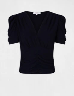 T-shirt Manches Courtes Froncé Marine Femme -Tenue Legere Boutique t shirt manches courtes fronce marine femme vue3 32536300959190301