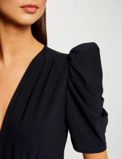 T-shirt Manches Courtes Froncé Marine Femme -Tenue Legere Boutique t shirt manches courtes fronce marine femme vue4 32536300959190301