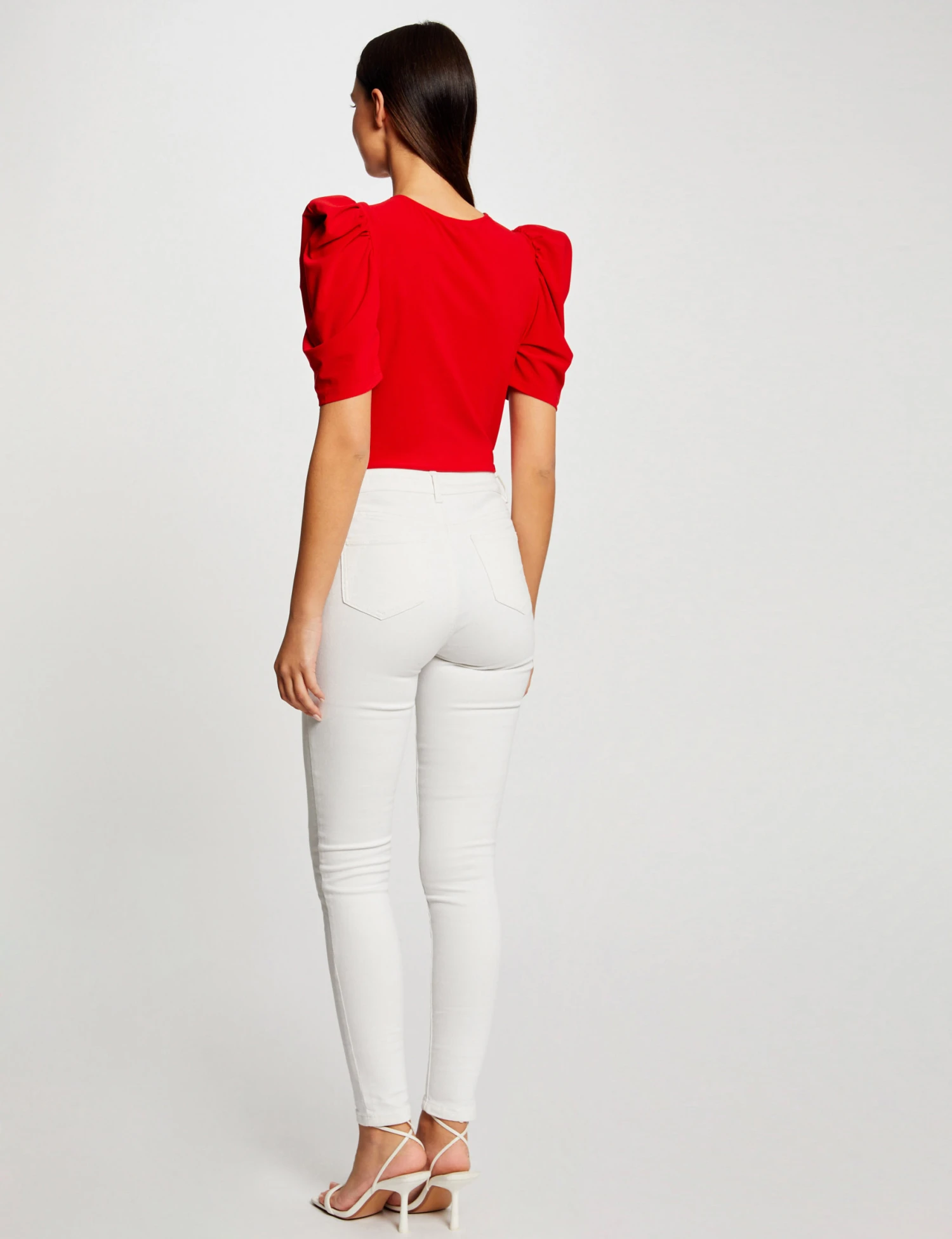 T-shirt Manches Courtes Froncé Rouge Femme 4 T-shirt Manches Courtes Froncé Rouge Femme – Image 2