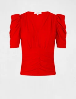 T-shirt Manches Courtes Froncé Rouge Femme 12 T-shirt Manches Courtes Froncé Rouge Femme -Tenue Legere Boutique t shirt manches courtes fronce rouge femme vue3 32536300959190500