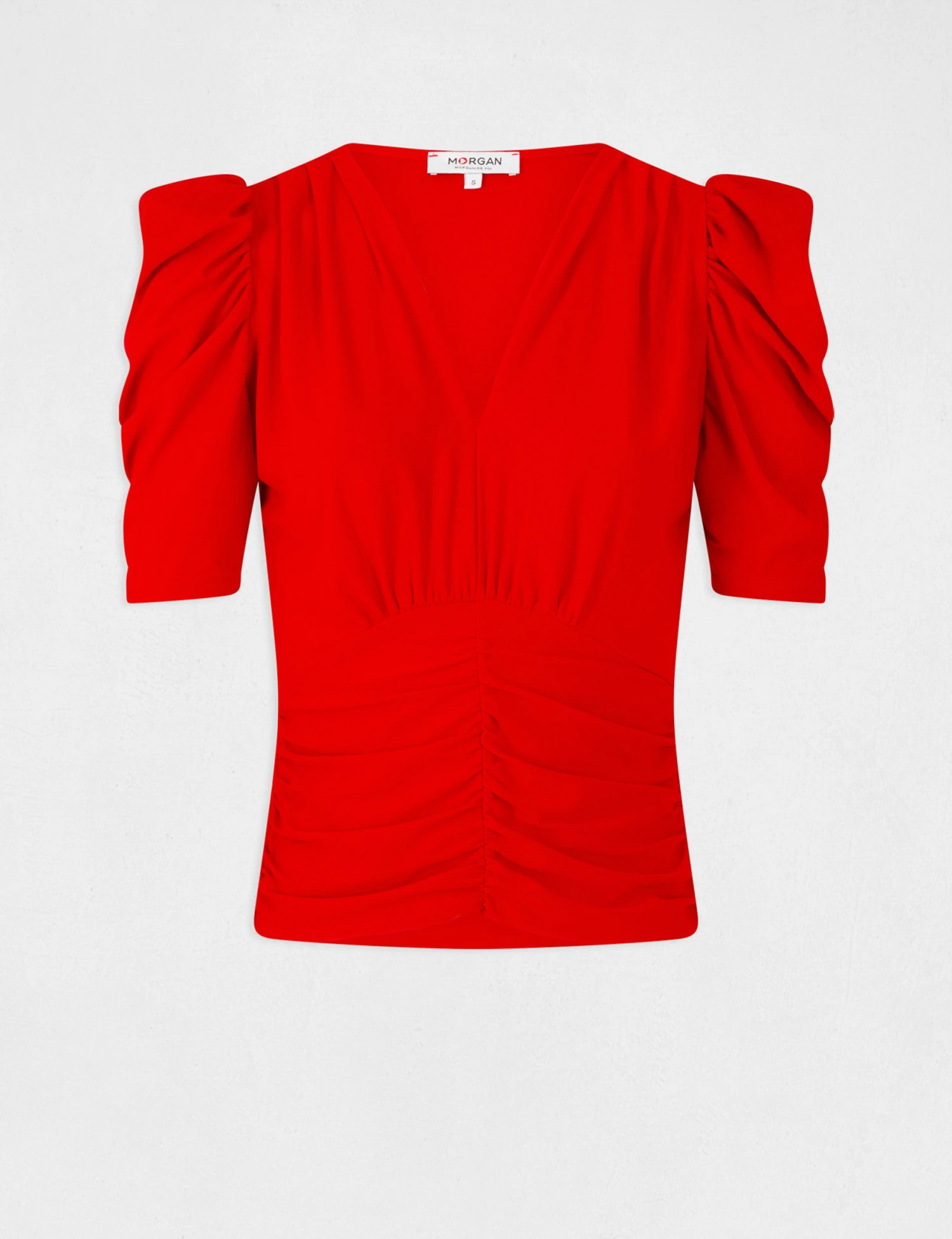 T-shirt Manches Courtes Froncé Rouge Femme 7 T-shirt Manches Courtes Froncé Rouge Femme – Image 5