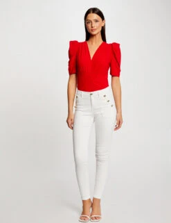 T-shirt Manches Courtes Froncé Rouge Femme 11 T-shirt Manches Courtes Froncé Rouge Femme -Tenue Legere Boutique t shirt manches courtes fronce rouge femme vue5 32536300959190500