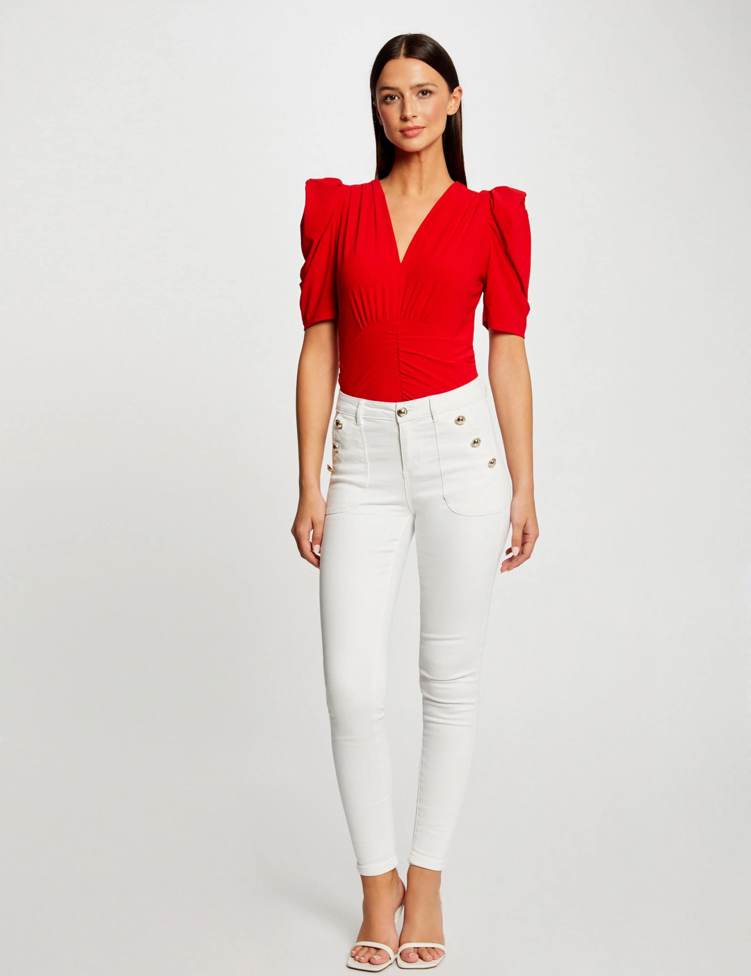 T-shirt Manches Courtes Froncé Rouge Femme 6 T-shirt Manches Courtes Froncé Rouge Femme – Image 4