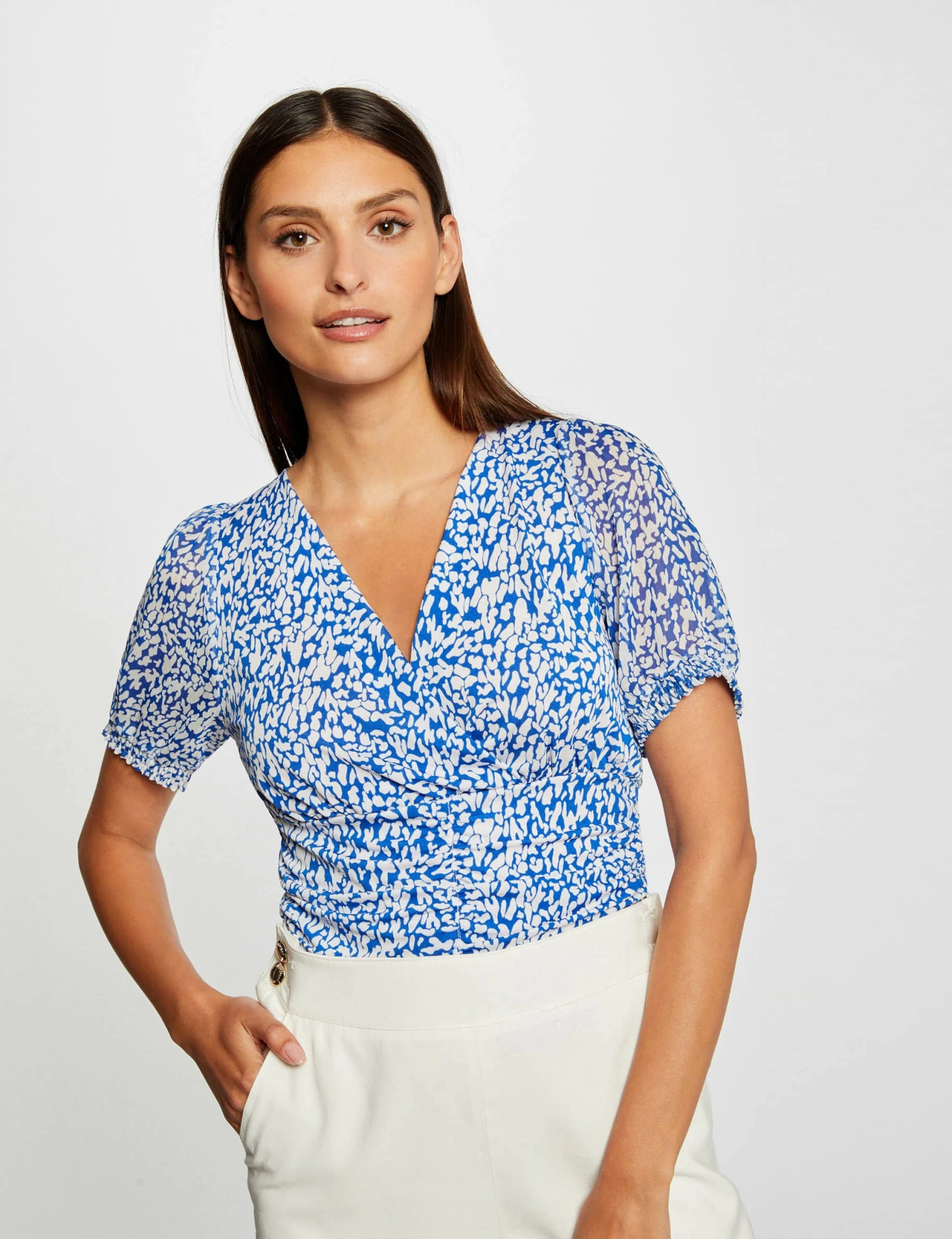 T-shirt Manches Courtes Imprimé Abstrait Bleu Femme 3 T-shirt Manches Courtes Imprimé Abstrait Bleu Femme