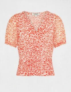 T-shirt Manches Courtes Imprimé Abstrait Orange Femme -Tenue Legere Boutique t shirt manches courtes imprime abstrait orange femme vue3 32536300963850703