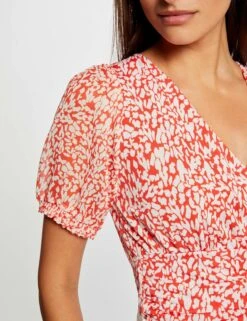 T-shirt Manches Courtes Imprimé Abstrait Orange Femme -Tenue Legere Boutique t shirt manches courtes imprime abstrait orange femme vue4 32536300963850703