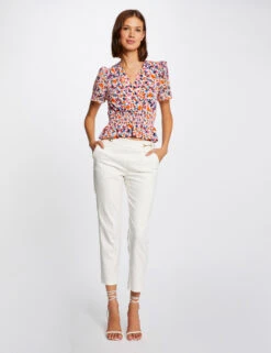 T-shirt Manches Courtes Imprimé Floral Ecru Femme -Tenue Legere Boutique t shirt manches courtes imprime floral ecru femme vue5 32536300916980201