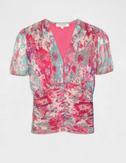 T-shirt Manches Courtes Imprimé Floral Rose Femme -Tenue Legere Boutique t shirt manches courtes imprime floral rose femme vue3 32536300954270503