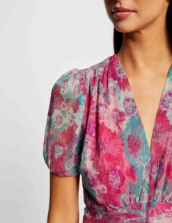 T-shirt Manches Courtes Imprimé Floral Rose Femme -Tenue Legere Boutique t shirt manches courtes imprime floral rose femme vue4 32536300954270503