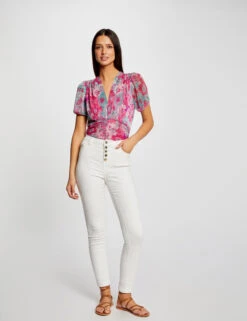 T-shirt Manches Courtes Imprimé Floral Rose Femme -Tenue Legere Boutique t shirt manches courtes imprime floral rose femme vue5 32536300954270503