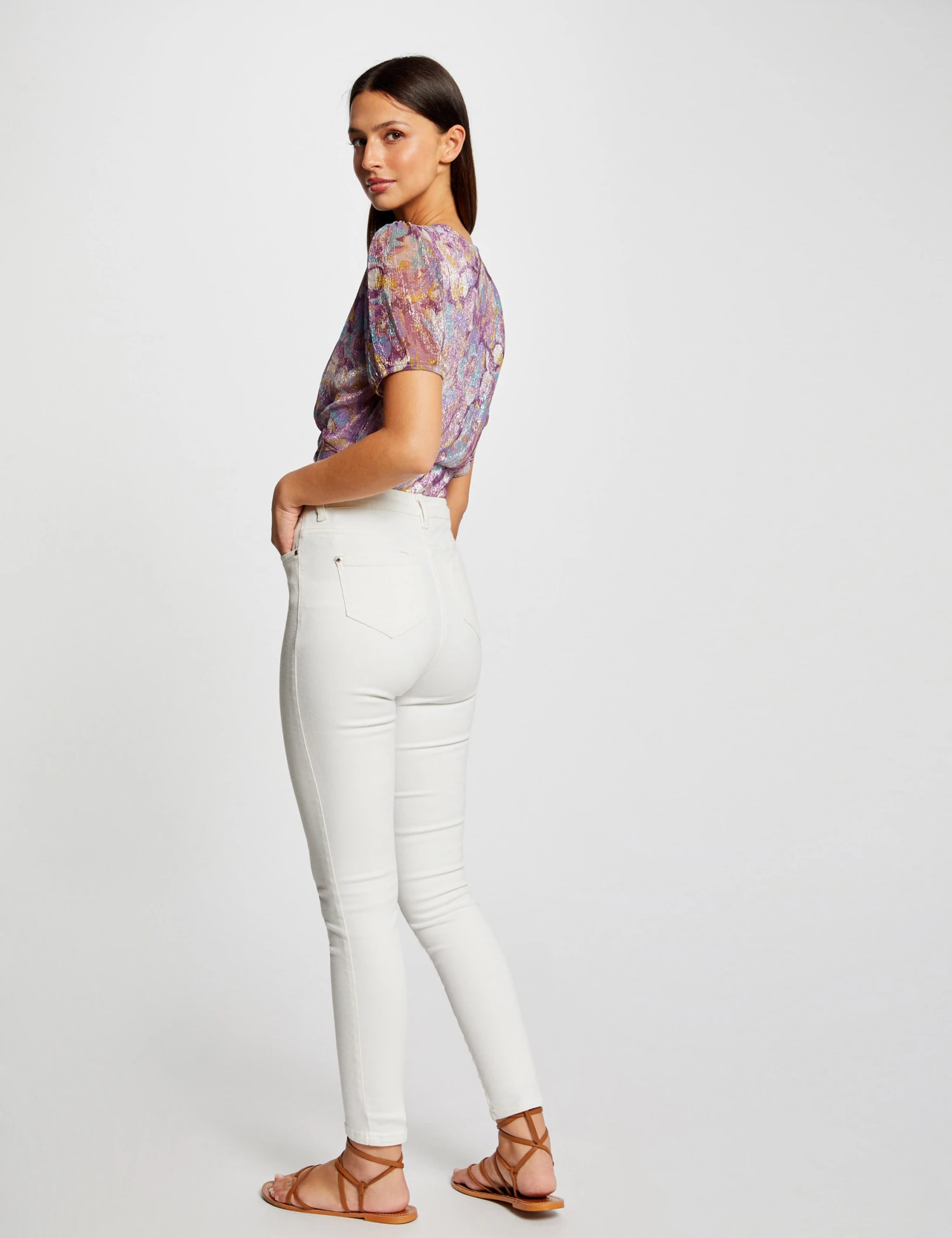 T-shirt Manches Courtes Imprimé Floral Violet Femme 4 T-shirt Manches Courtes Imprimé Floral Violet Femme – Image 2