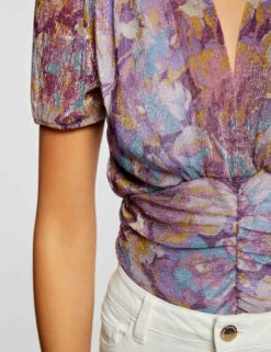 T-shirt Manches Courtes Imprimé Floral Violet Femme 11 T-shirt Manches Courtes Imprimé Floral Violet Femme -Tenue Legere Boutique t shirt manches courtes imprime floral violet femme vue4 32536300954270310