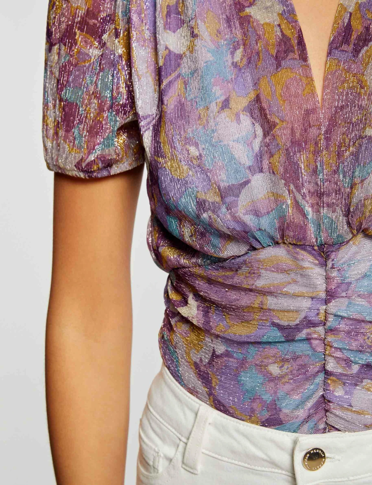 T-shirt Manches Courtes Imprimé Floral Violet Femme 7 T-shirt Manches Courtes Imprimé Floral Violet Femme – Image 5