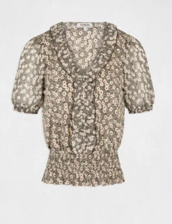 T-shirt Manches Courtes Imprimé Végétal Noir Femme -Tenue Legere Boutique t shirt manches courtes imprime vegetal noir femme vue3 32536300906020100