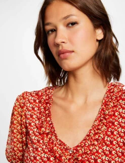 T-shirt Manches Courtes Imprimé Végétal Rouge Femme -Tenue Legere Boutique t shirt manches courtes imprime vegetal rouge femme vue4 32536300906020500