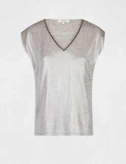 T-shirt Manches Courtes Métallisé Argente Femme 10 T-shirt Manches Courtes Métallisé Argente Femme -Tenue Legere Boutique t shirt manches courtes metallise argente femme vue3 32536300941820104