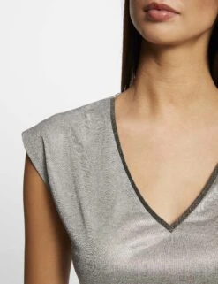 T-shirt Manches Courtes Métallisé Argente Femme 11 T-shirt Manches Courtes Métallisé Argente Femme -Tenue Legere Boutique t shirt manches courtes metallise argente femme vue4 32536300941820104