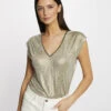 T-shirt Manches Courtes Métallisé Dore Femme -Tenue Legere Boutique t shirt manches courtes metallise dore femme vue1 32536300941820401