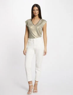 T-shirt Manches Courtes Métallisé Dore Femme -Tenue Legere Boutique t shirt manches courtes metallise dore femme vue5 32536300941820401