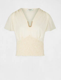 T-shirt Manches Courtes Smocké Ecru Moyen Femme 10 T-shirt Manches Courtes Smocké Ecru Moyen Femme -Tenue Legere Boutique t shirt manches courtes smocke ecru moyen femme vue3 32536300939120213