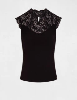 T-shirt Sans Manches à Dentelle Noir Femme -Tenue Legere Boutique t shirt sans manches a dentelle noir femme vue3 32536300949300100