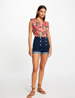 T-shirt Sans Manches Satin Imprimé Multico Femme -Tenue Legere Boutique t shirt sans manches satin imprime multico femme vue5 32536300960310900